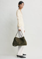 T-lock suede satchel dark taupe