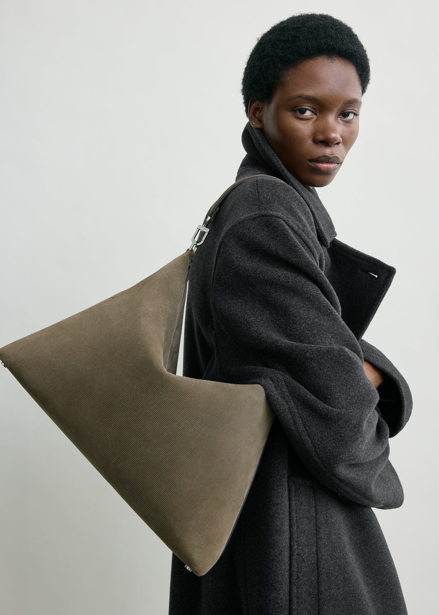 Medium Bevel cord-suede bag dark taupe