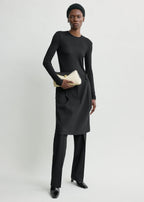 T-lock embroidered leather clutch black/milk