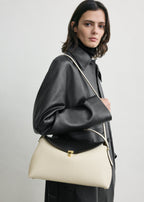 T-lock embroidered leather top handle black/milk