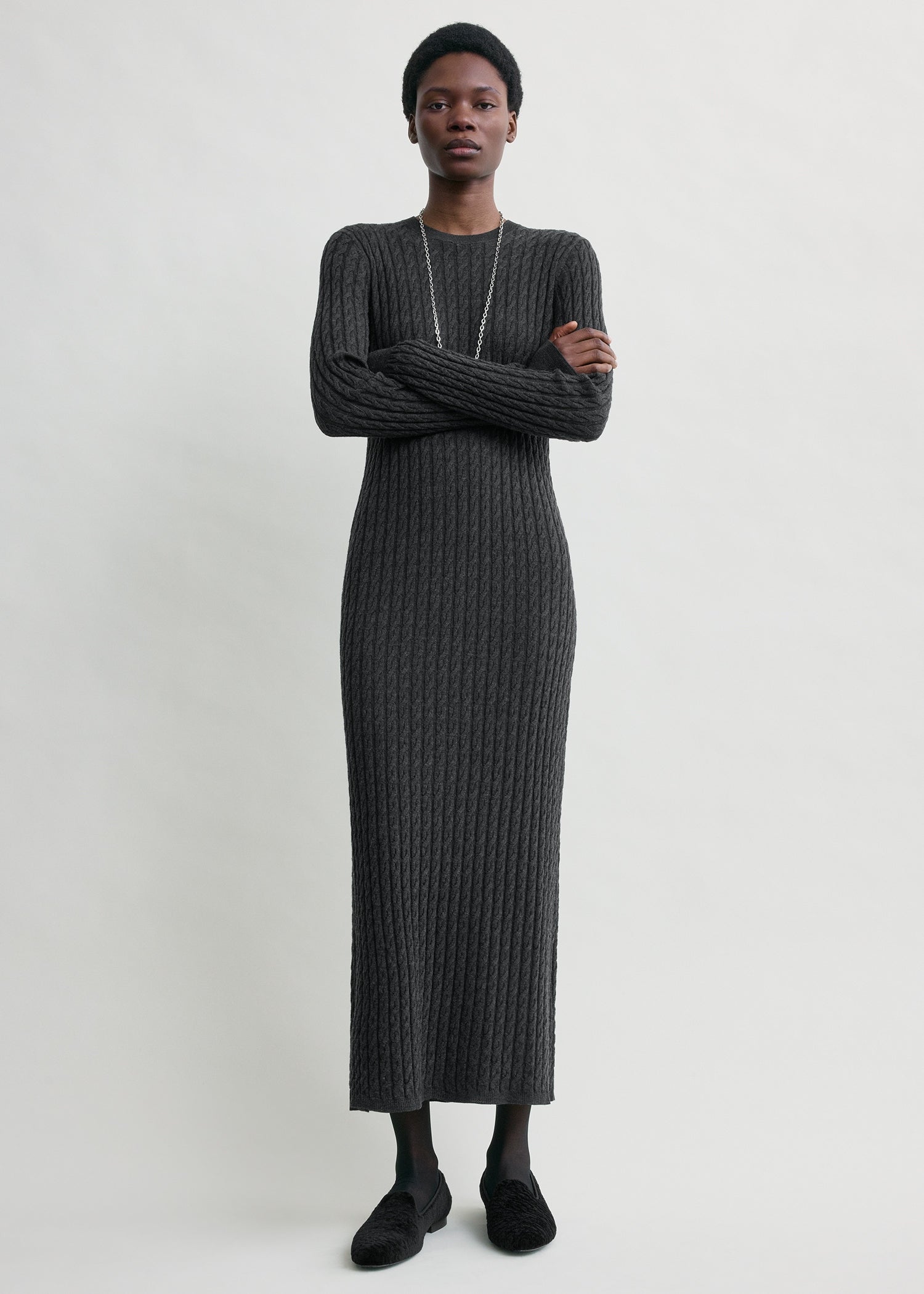 Toteme - Cable Knit Dress Charcoal - S - Women Toteme - Cable Knit Dress Charcoal - S - Women