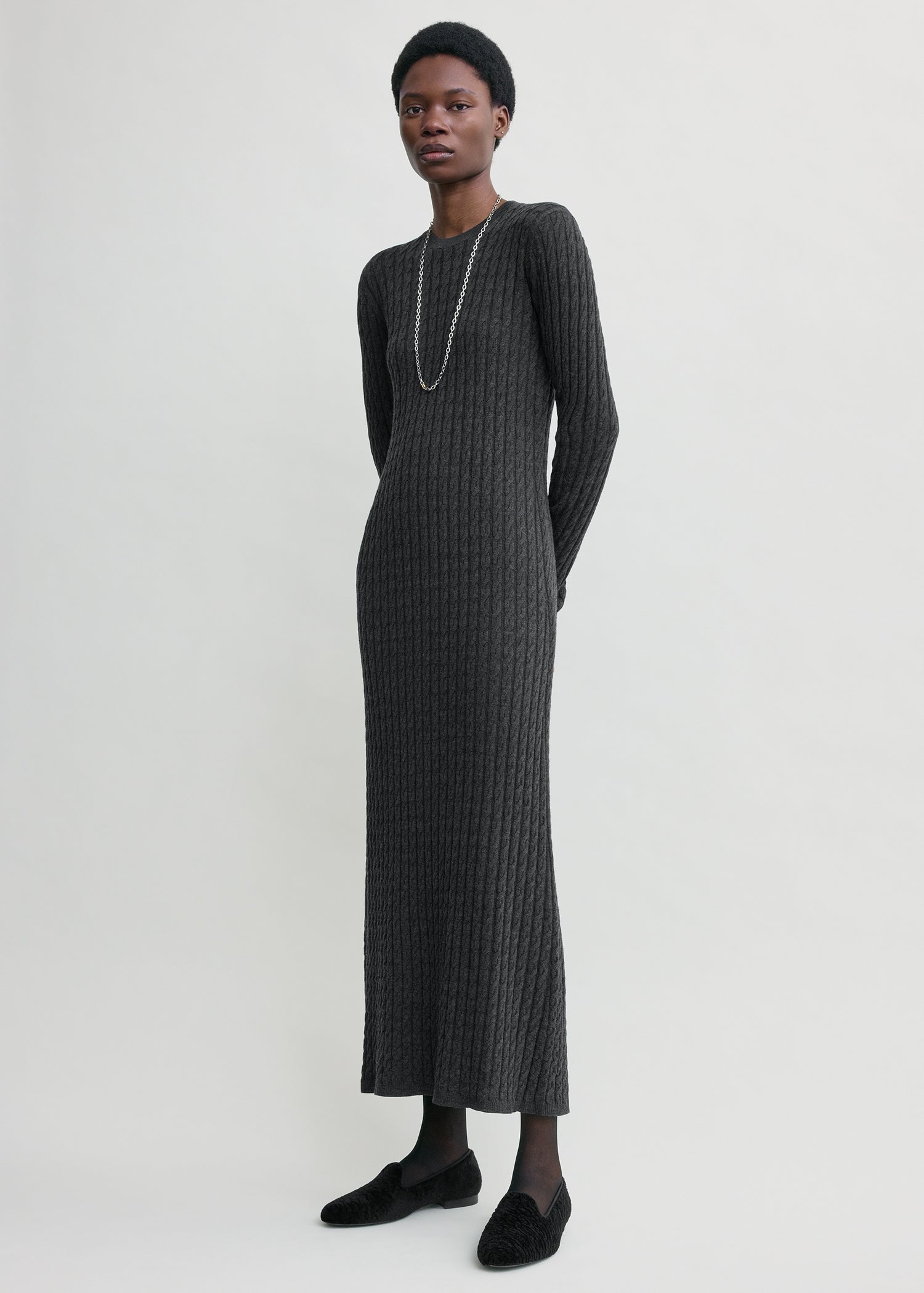 Cable knit dress charcoal - L