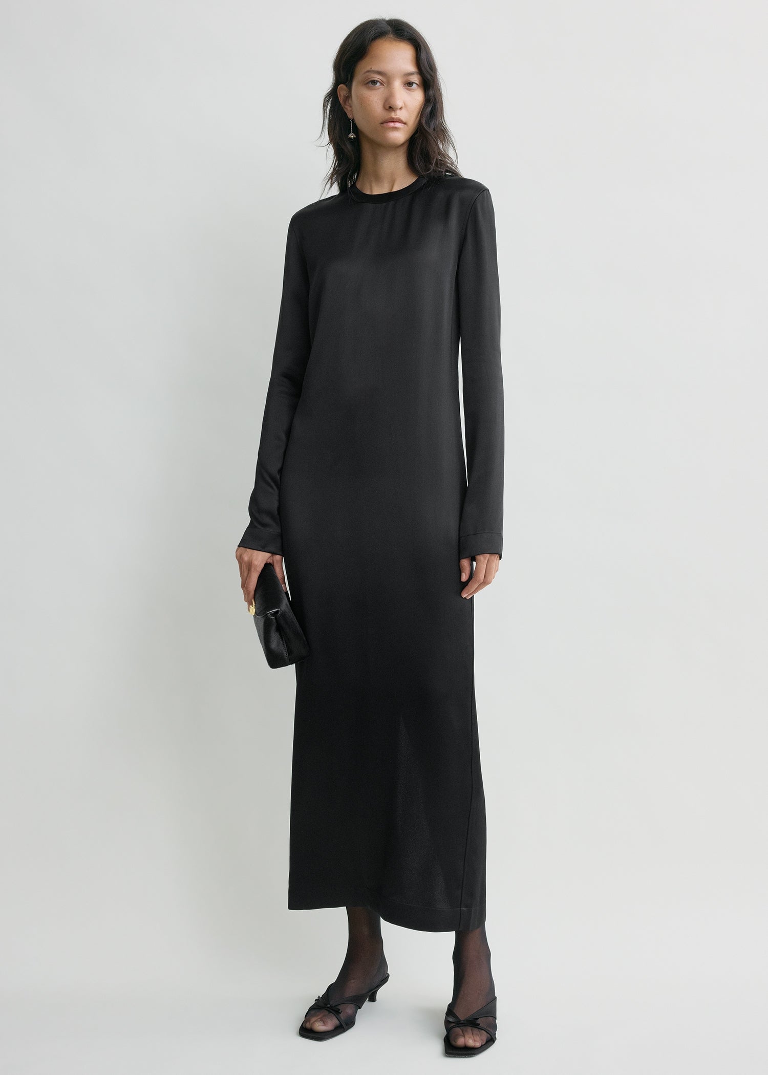 Long satin dress black from Toteme - $880