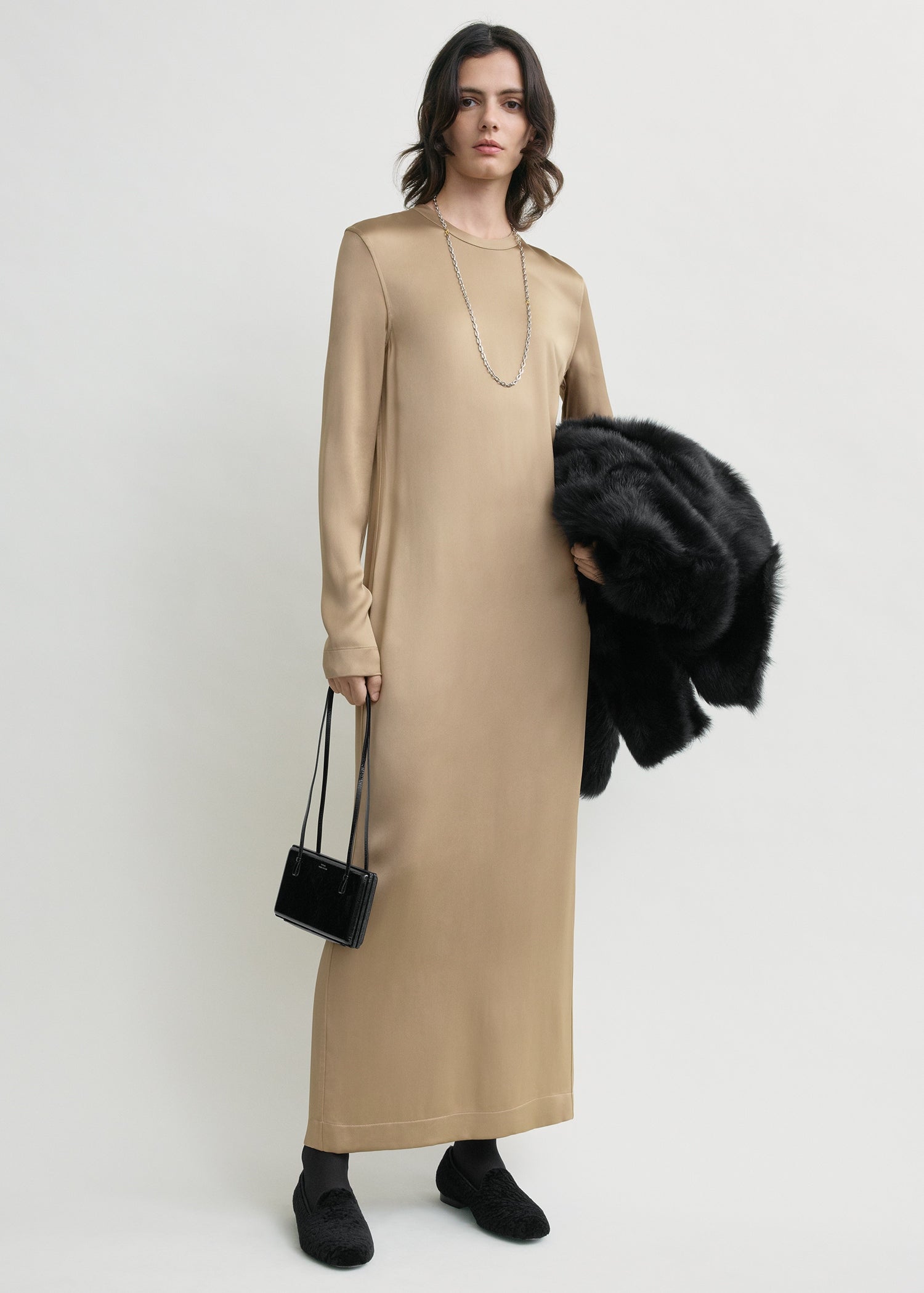 Long satin dress latte from Toteme - $528