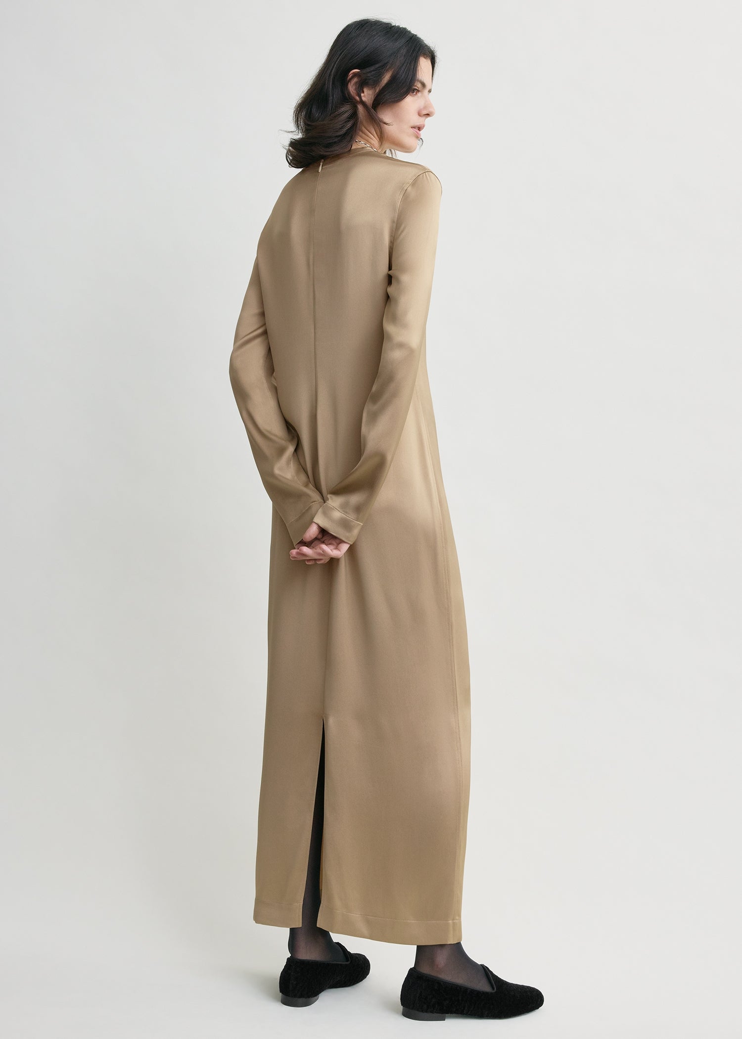Long satin dress latte