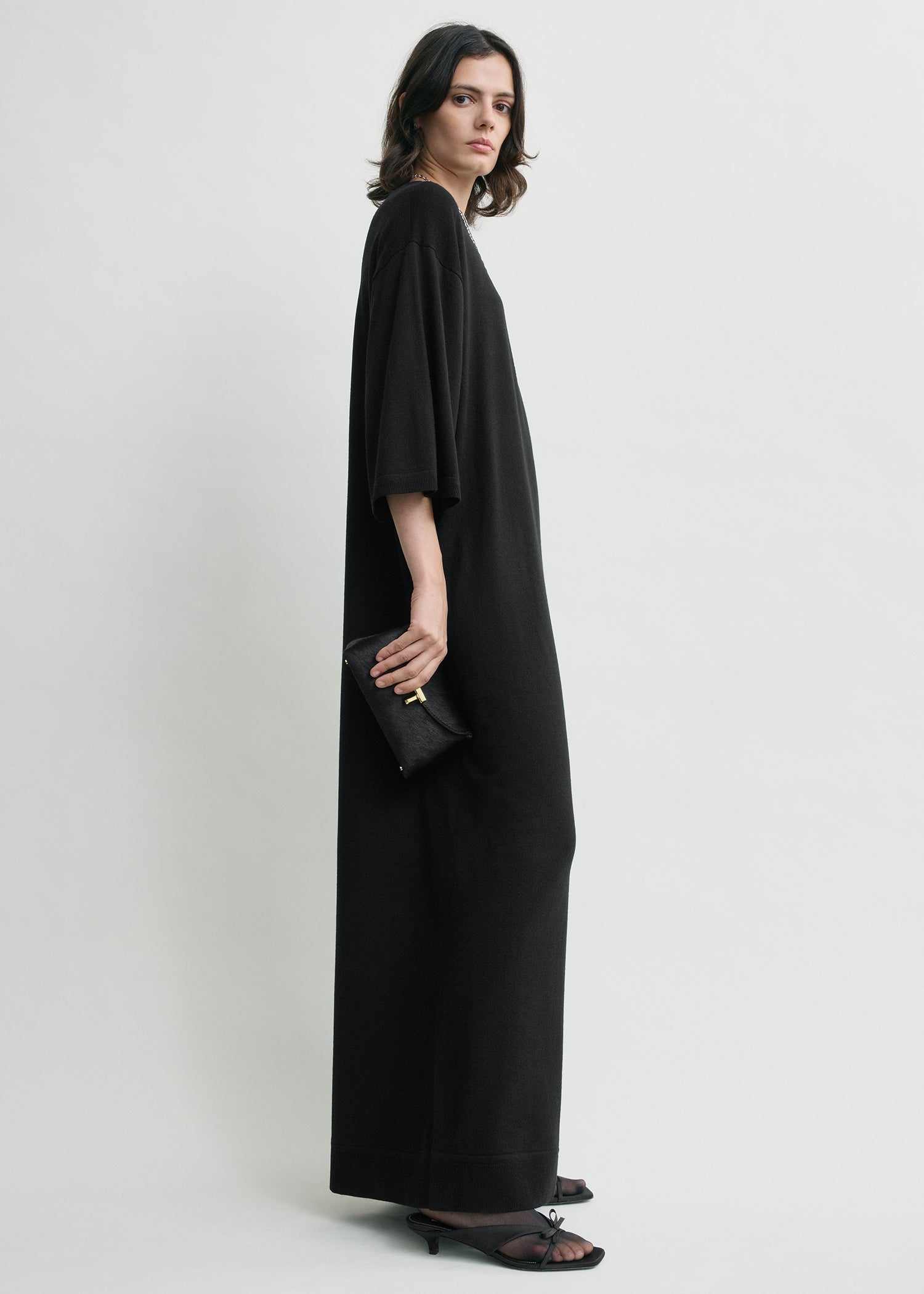 Merino knit tee dress black petite