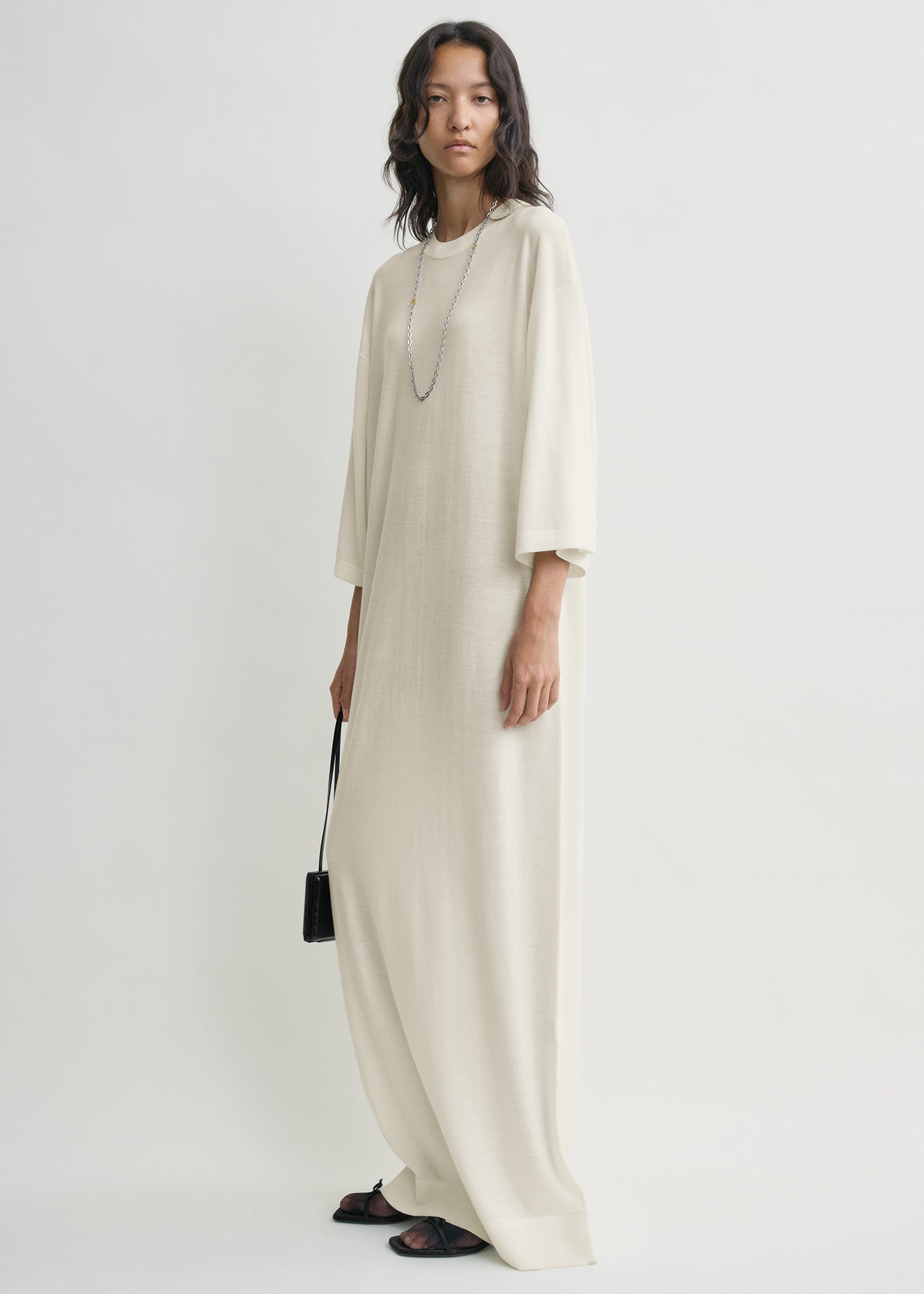 Merino knit tee dress ecru petite