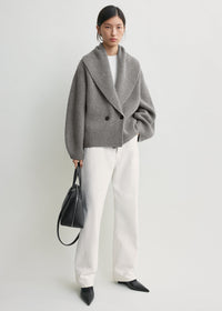 Shawl-lapel cardigan mid grey