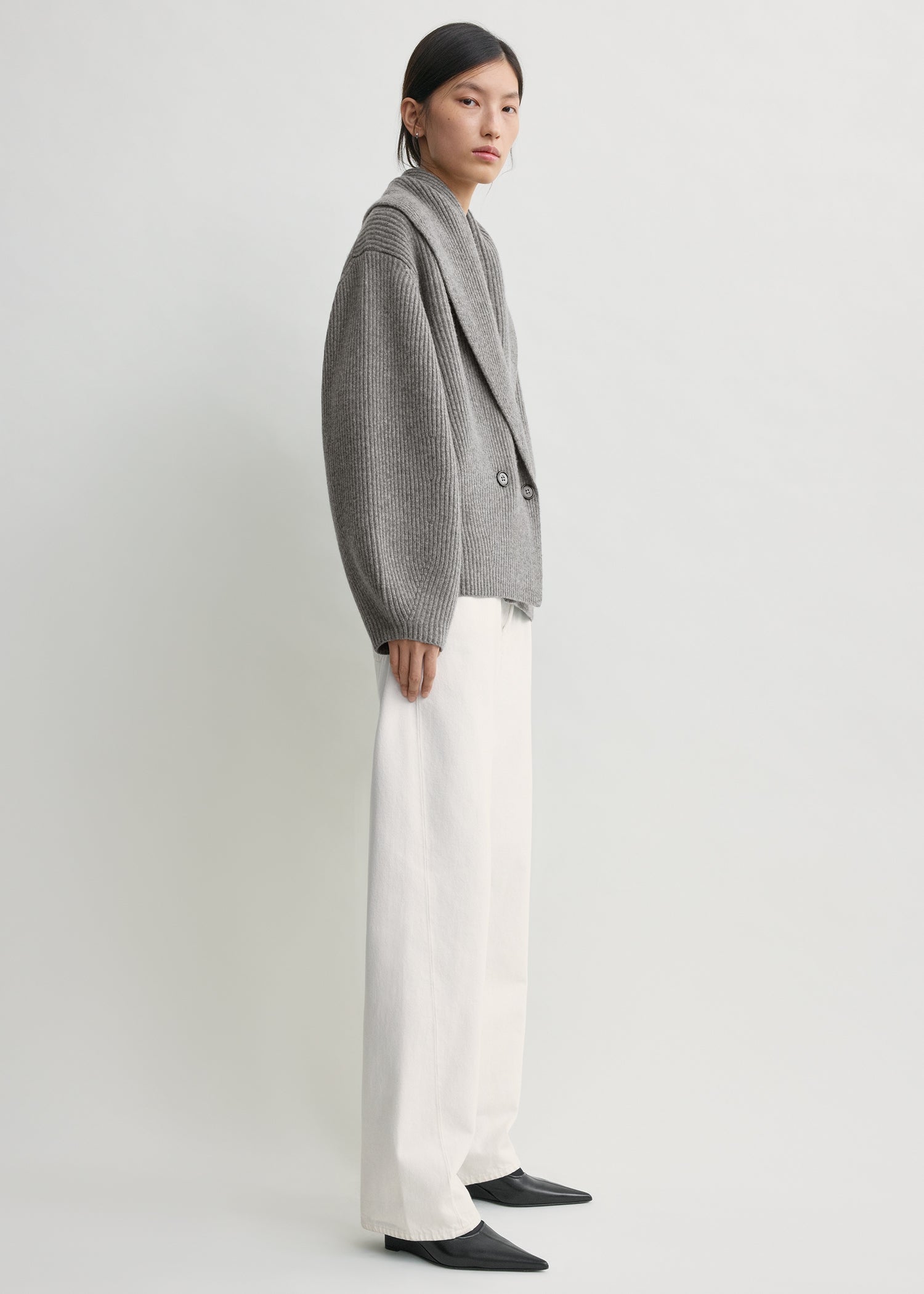 Shawl-lapel cardigan mid grey – TOTEME