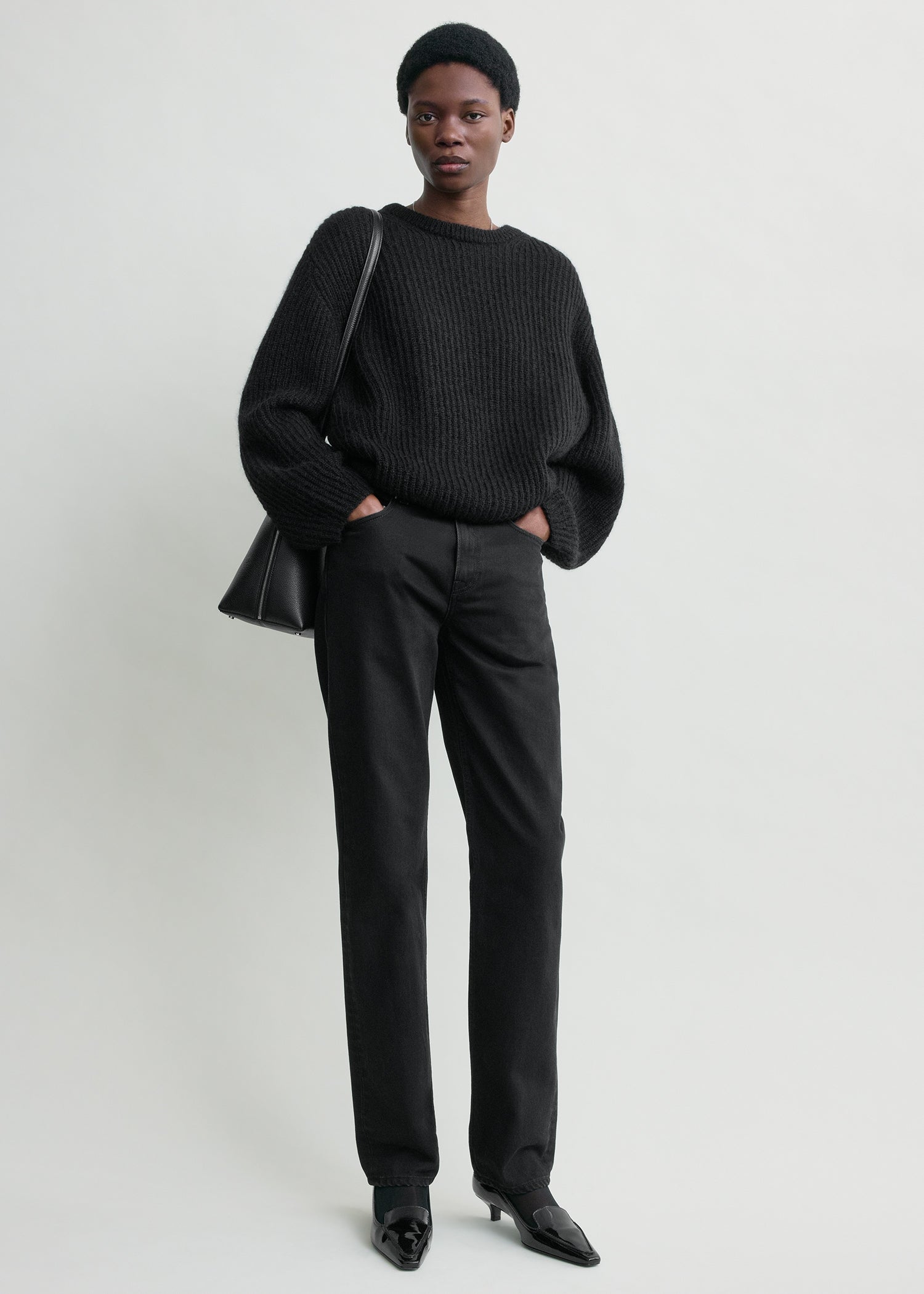 Mohair blend rib knit black
