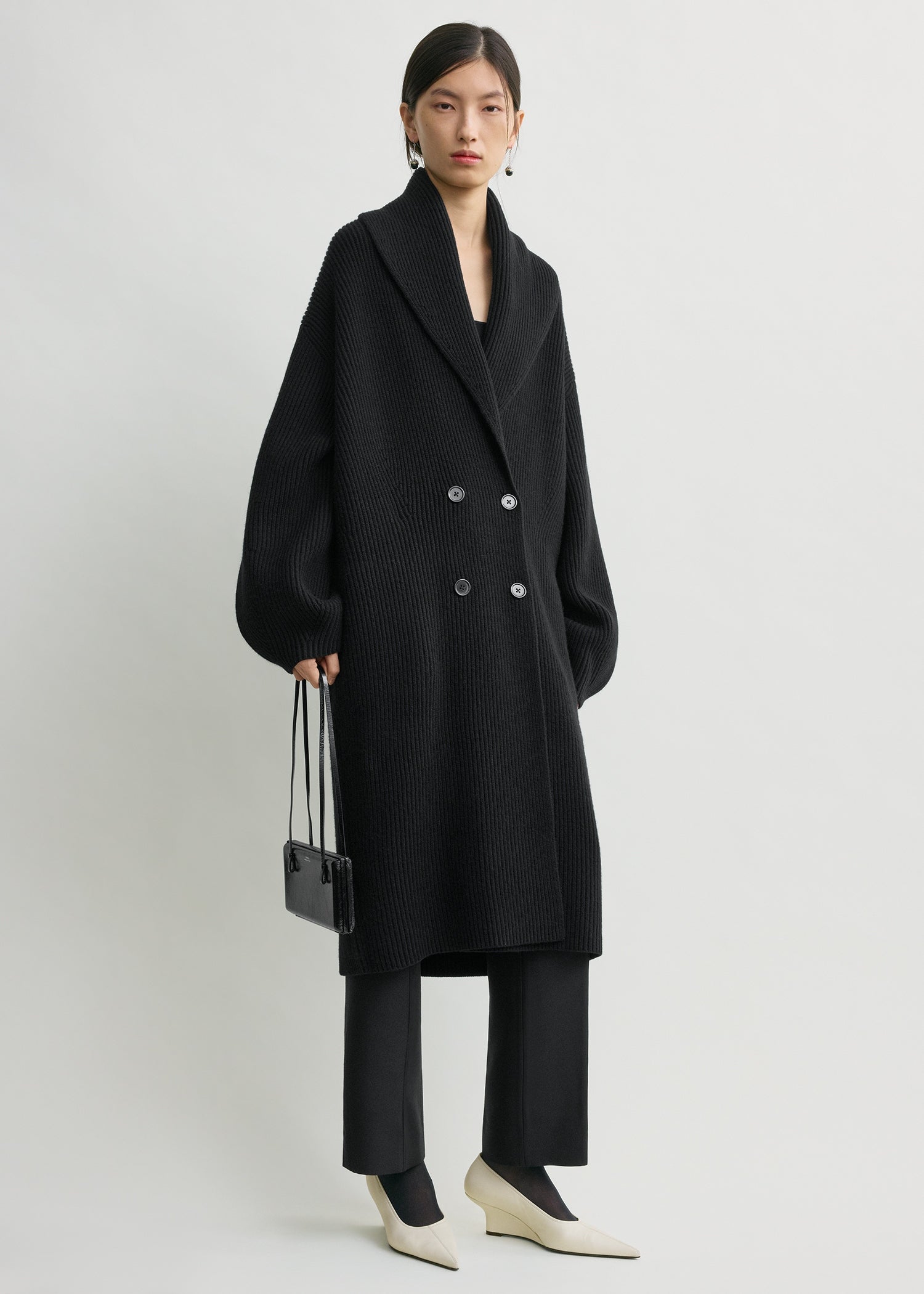 Long shawl-lapel cardigan black