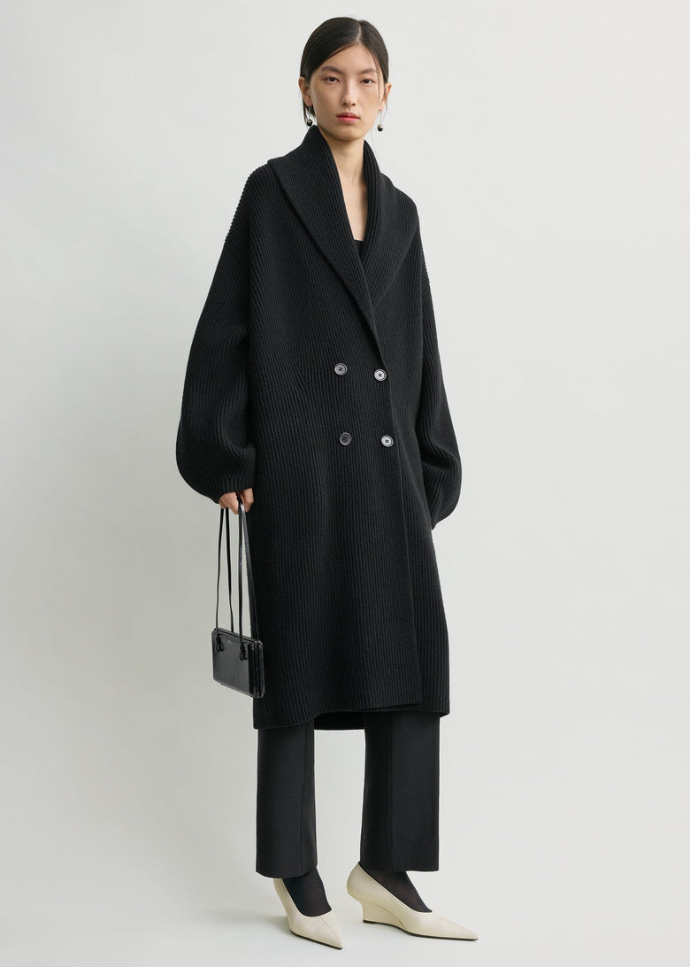 Long shawl-lapel cardigan black