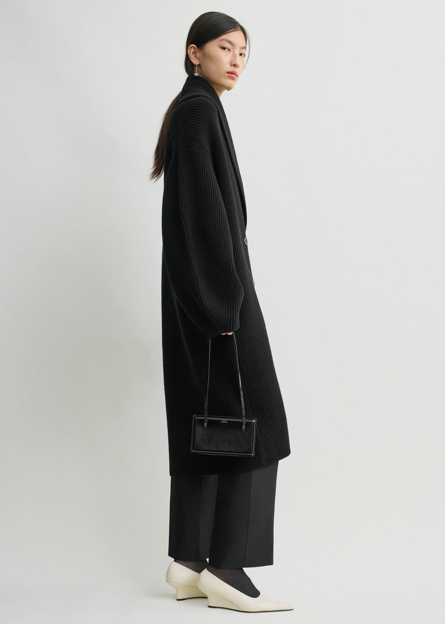 Long shawl-lapel cardigan black – TOTEME
