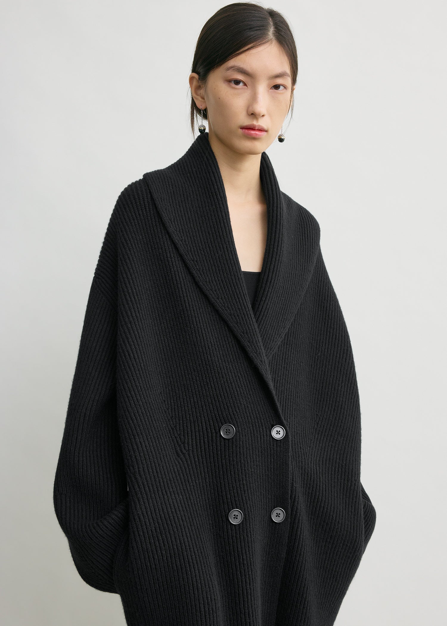 Long shawl-lapel cardigan black