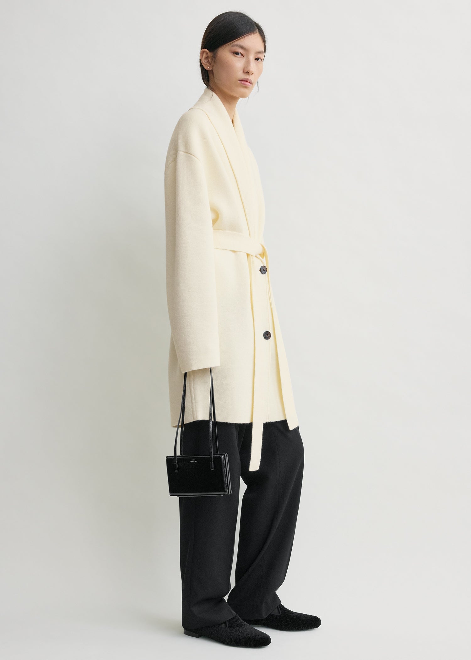 Shawl-lapel robe ecru petite