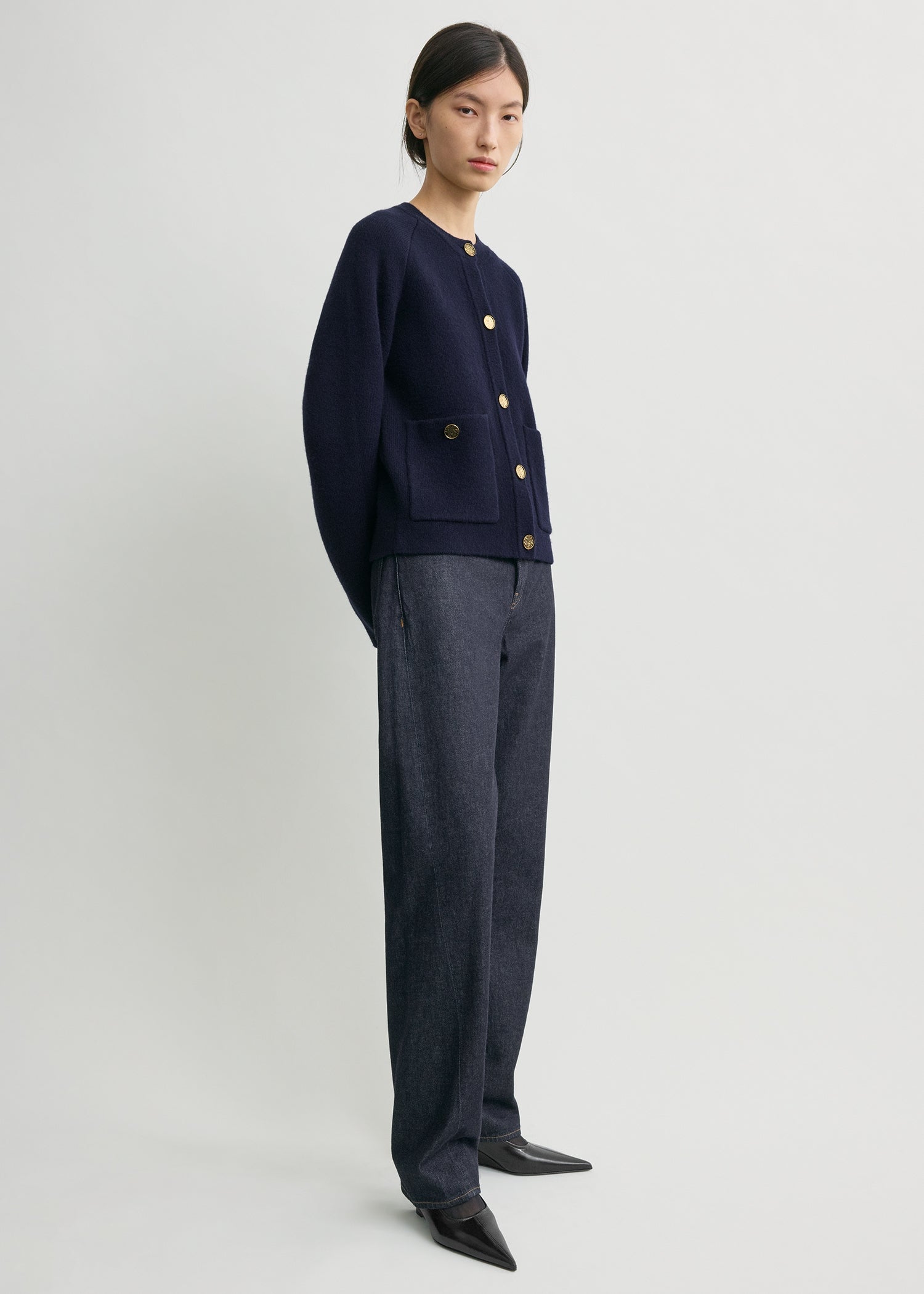 Hammered button cardigan navy