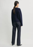 Hammered button cardigan navy