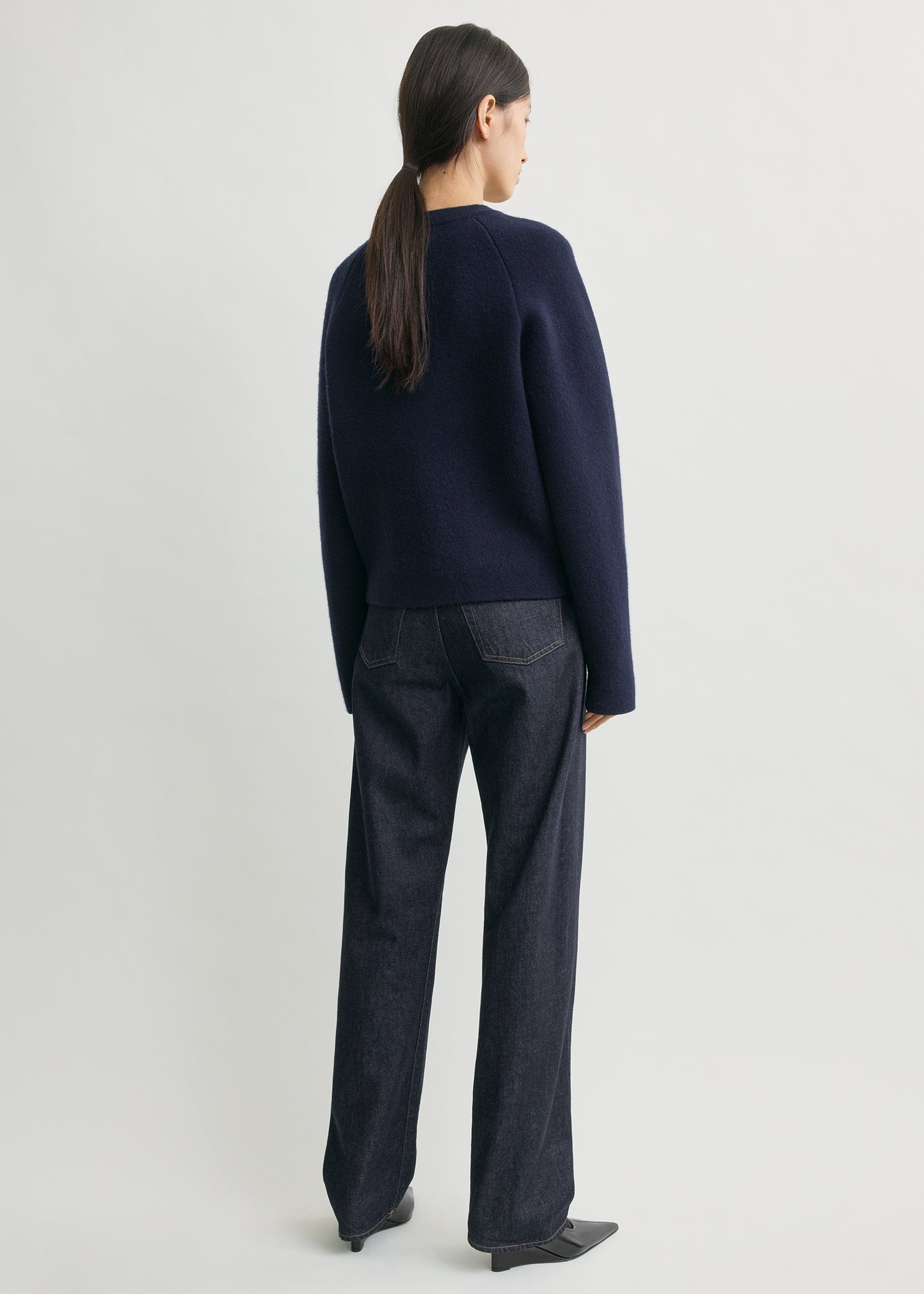 Hammered button cardigan navy