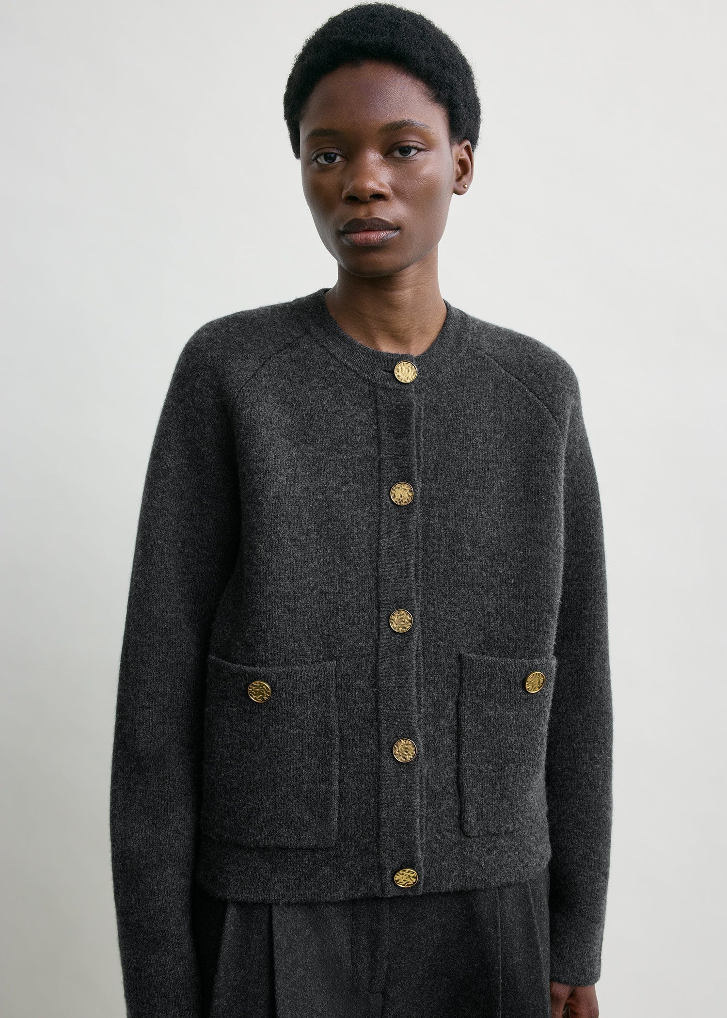 Hammered button cardigan charcoal
