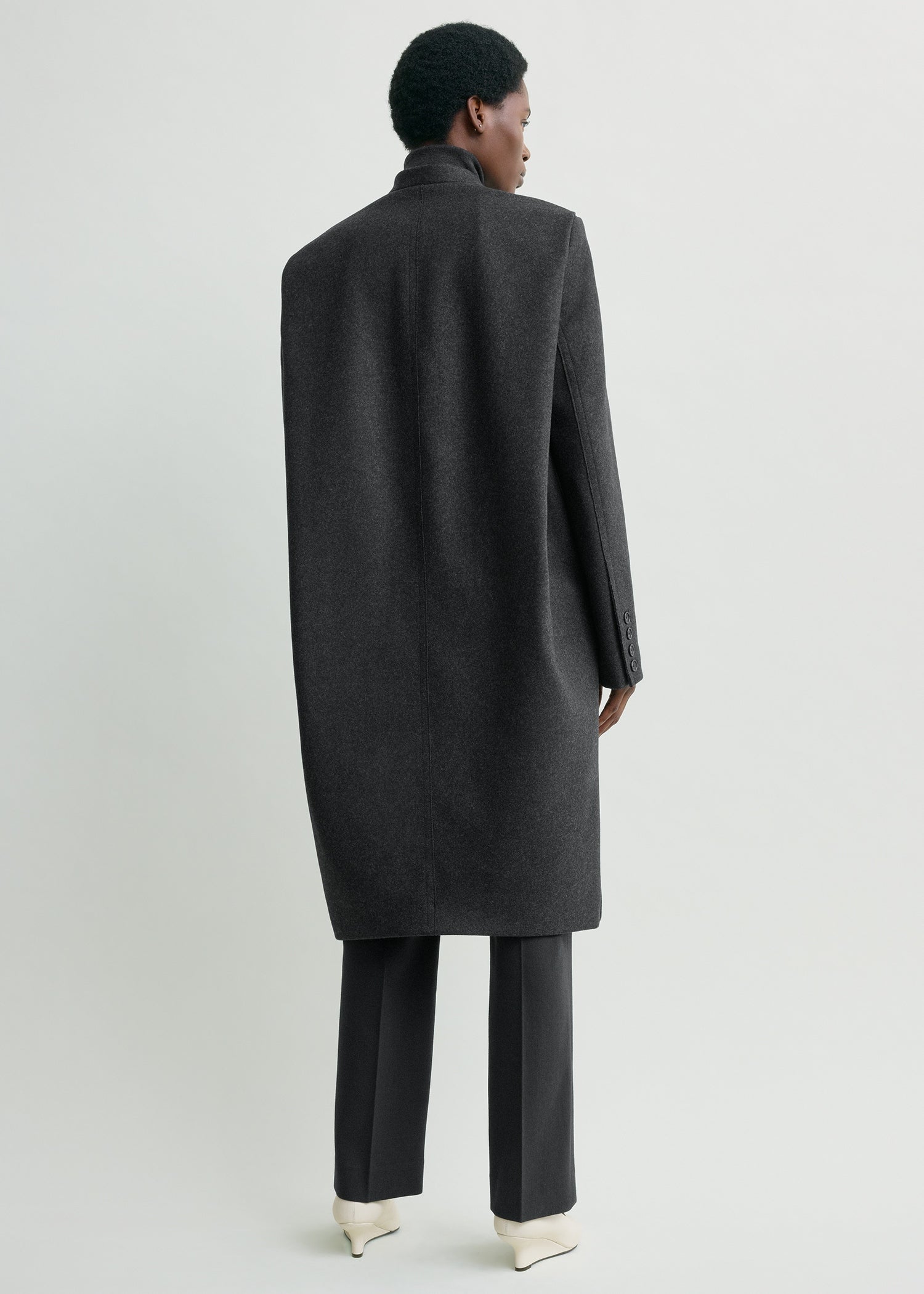 Deep pleat coat charcoal melange