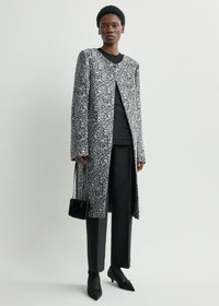Collarless floral coat white/black