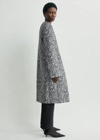 Collarless floral coat white/black