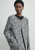 Collarless floral coat white/black