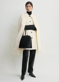 Fringe cape coat winter white