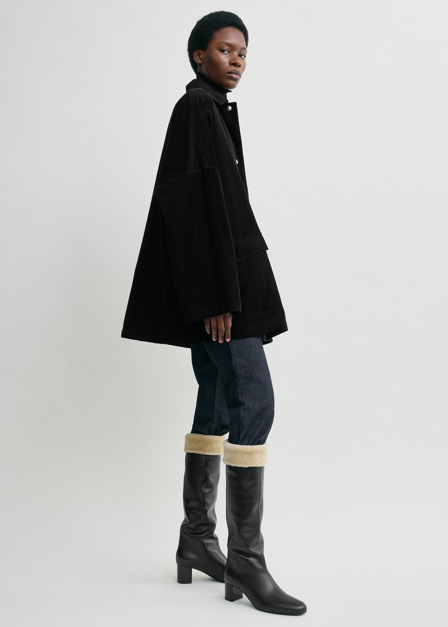 Cord overshirt jacket black