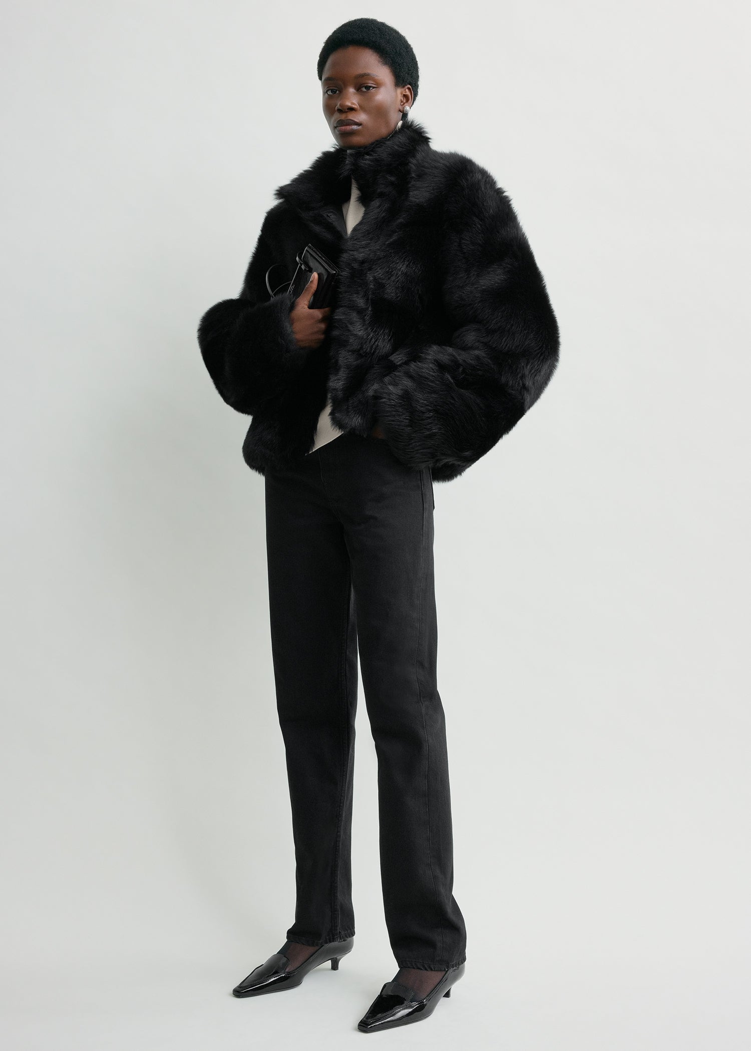 Silky shearling jacket black – TOTEME