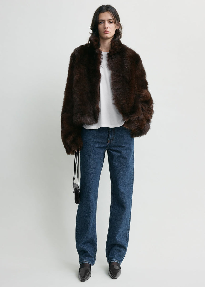 Silky shearling jacket dark brown