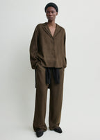 Monogram flannel pj top dark brown