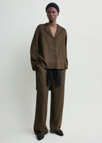 Monogram flannel pj top dark brown