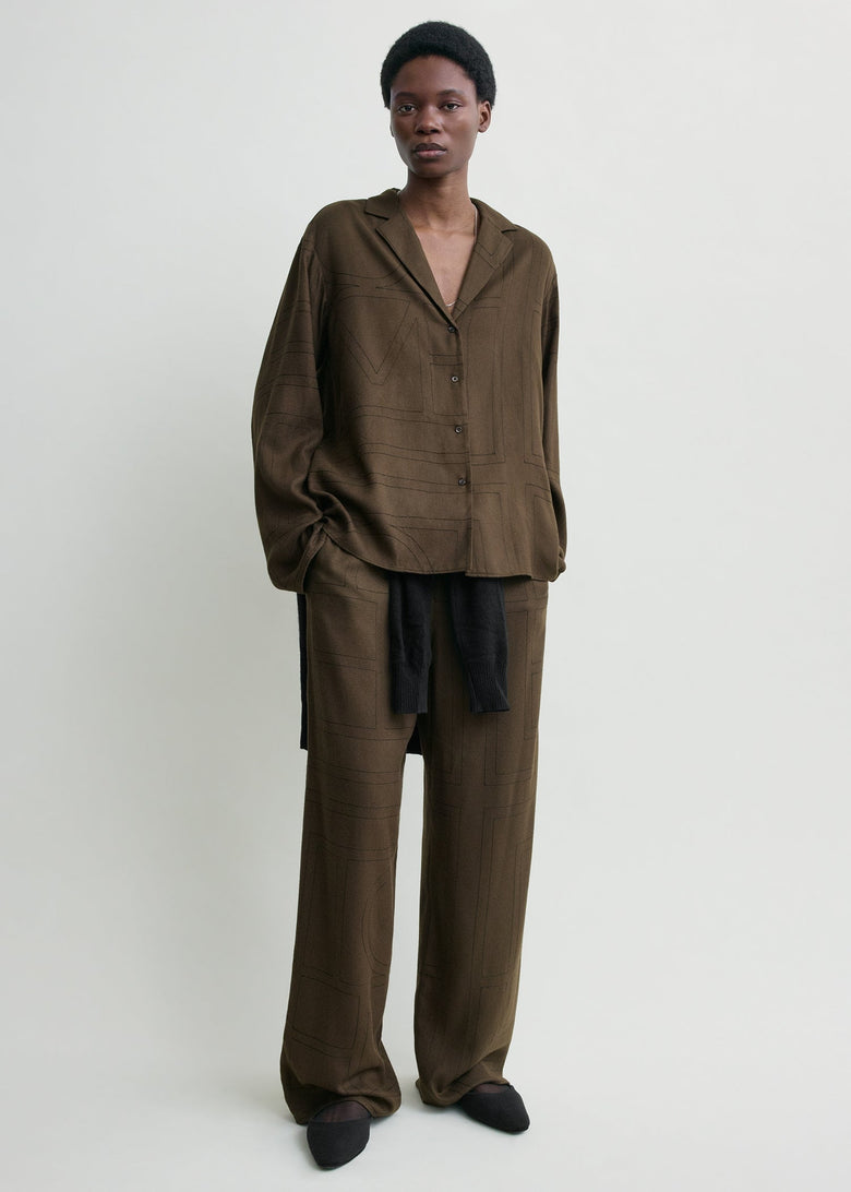 Monogram flannel pj top dark brown