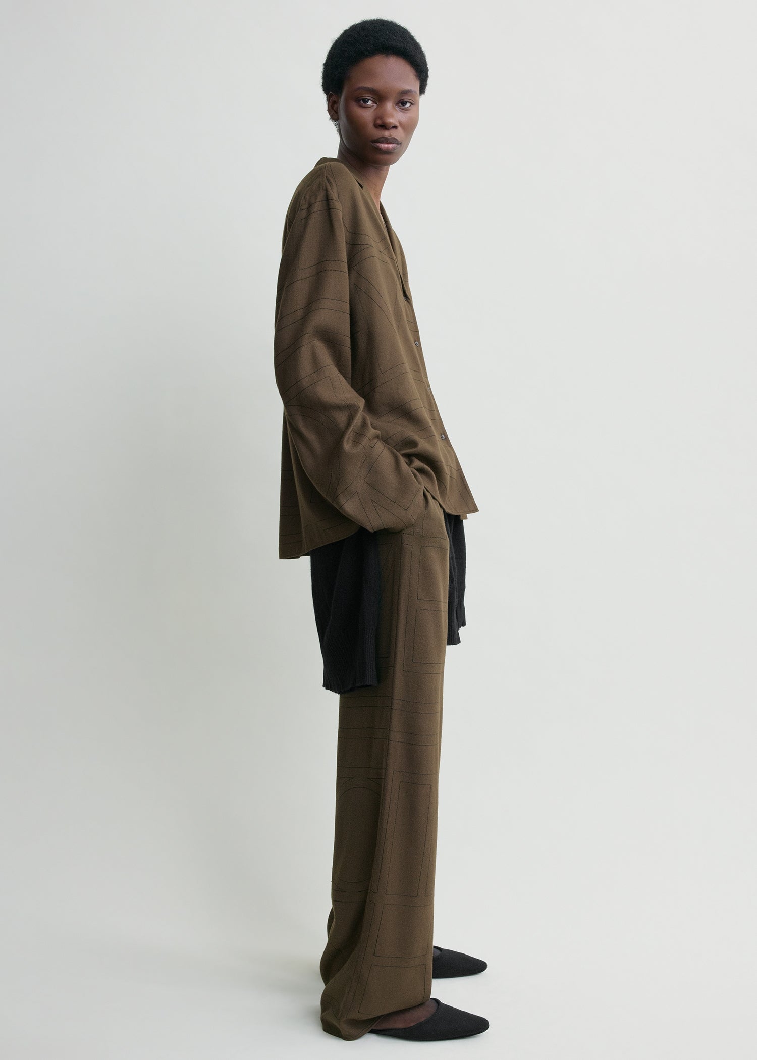 Monogram flannel pj top dark brown