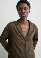 Monogram flannel pj top dark brown