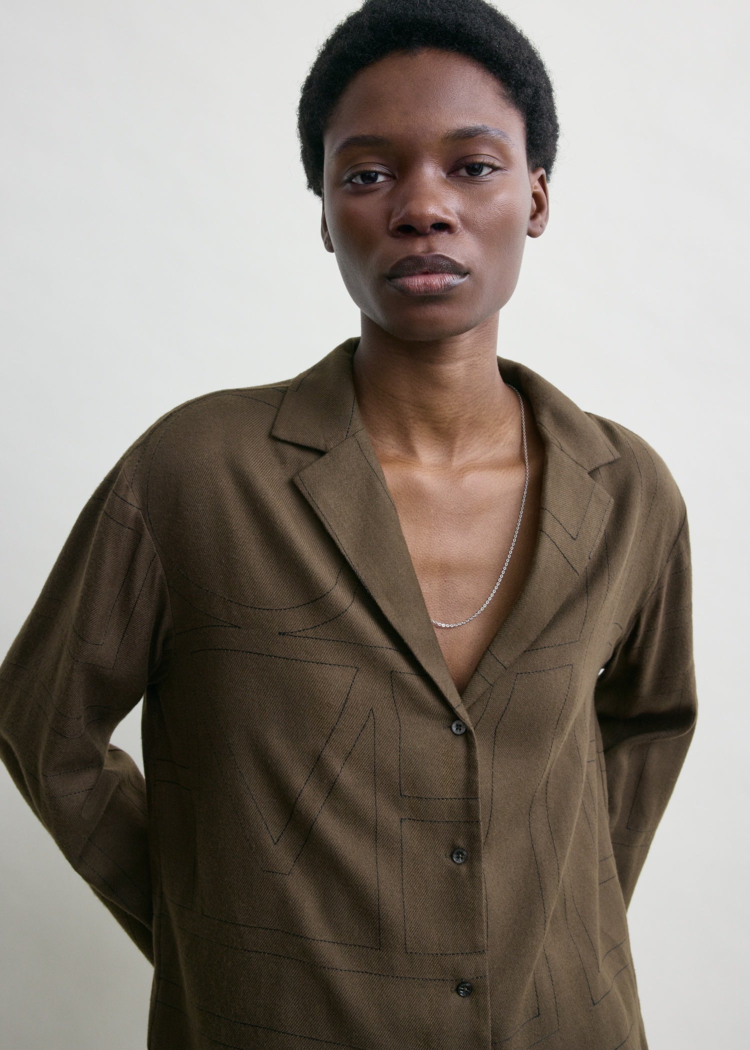 Monogram flannel pj top dark brown