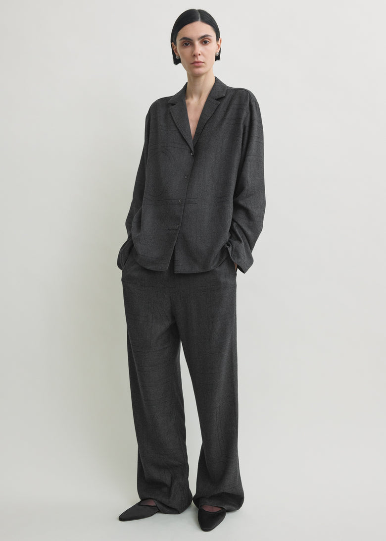 Monogram flannel pj top charcoal