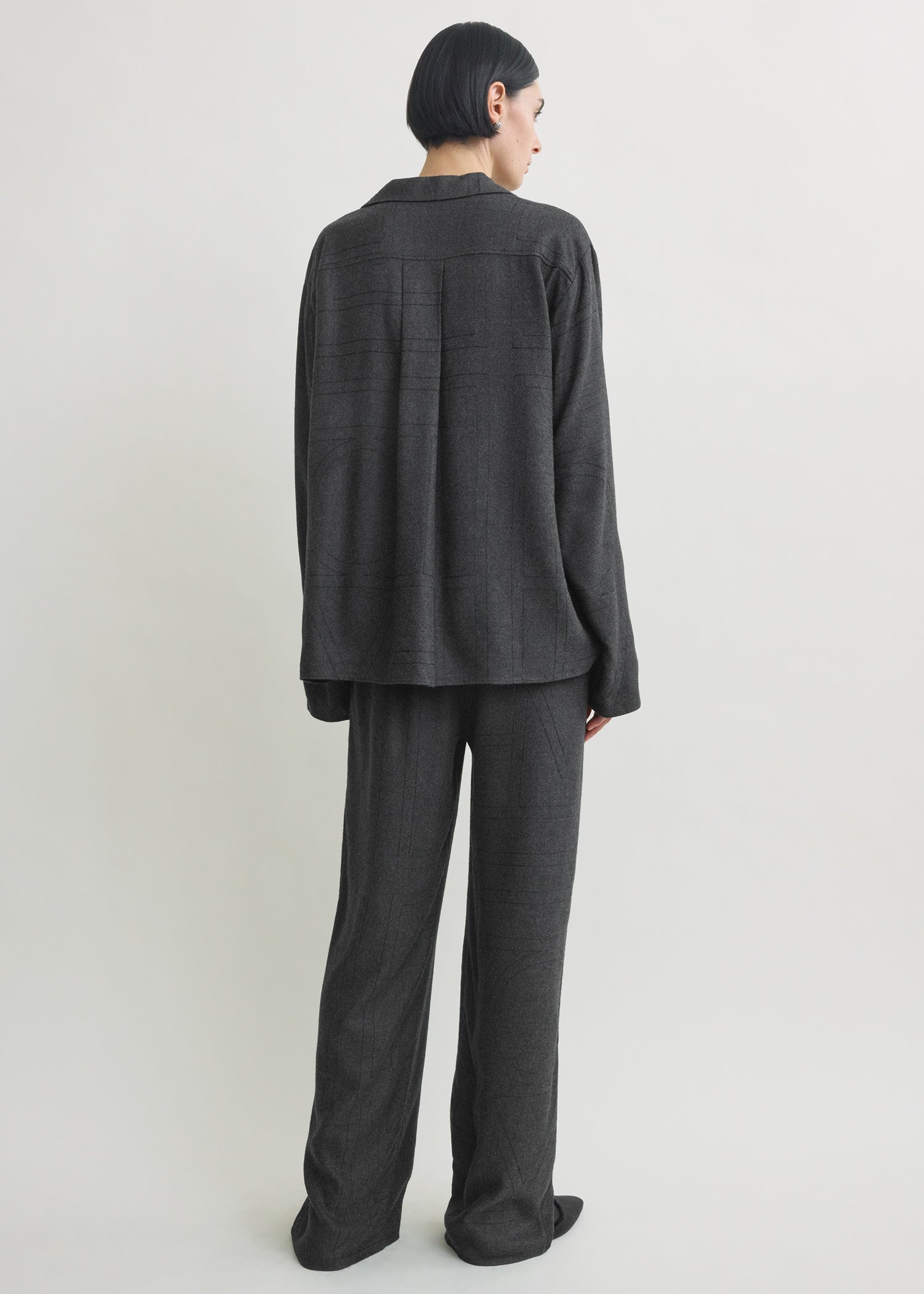 Monogram flannel pj top charcoal