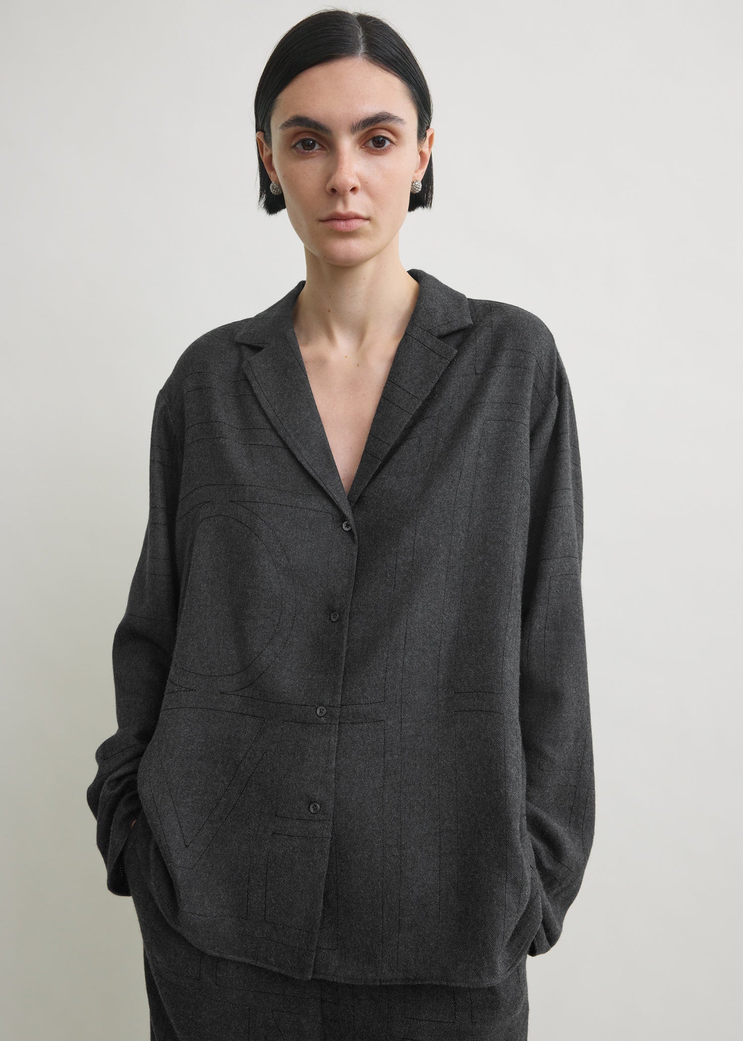 Monogram flannel pj top charcoal