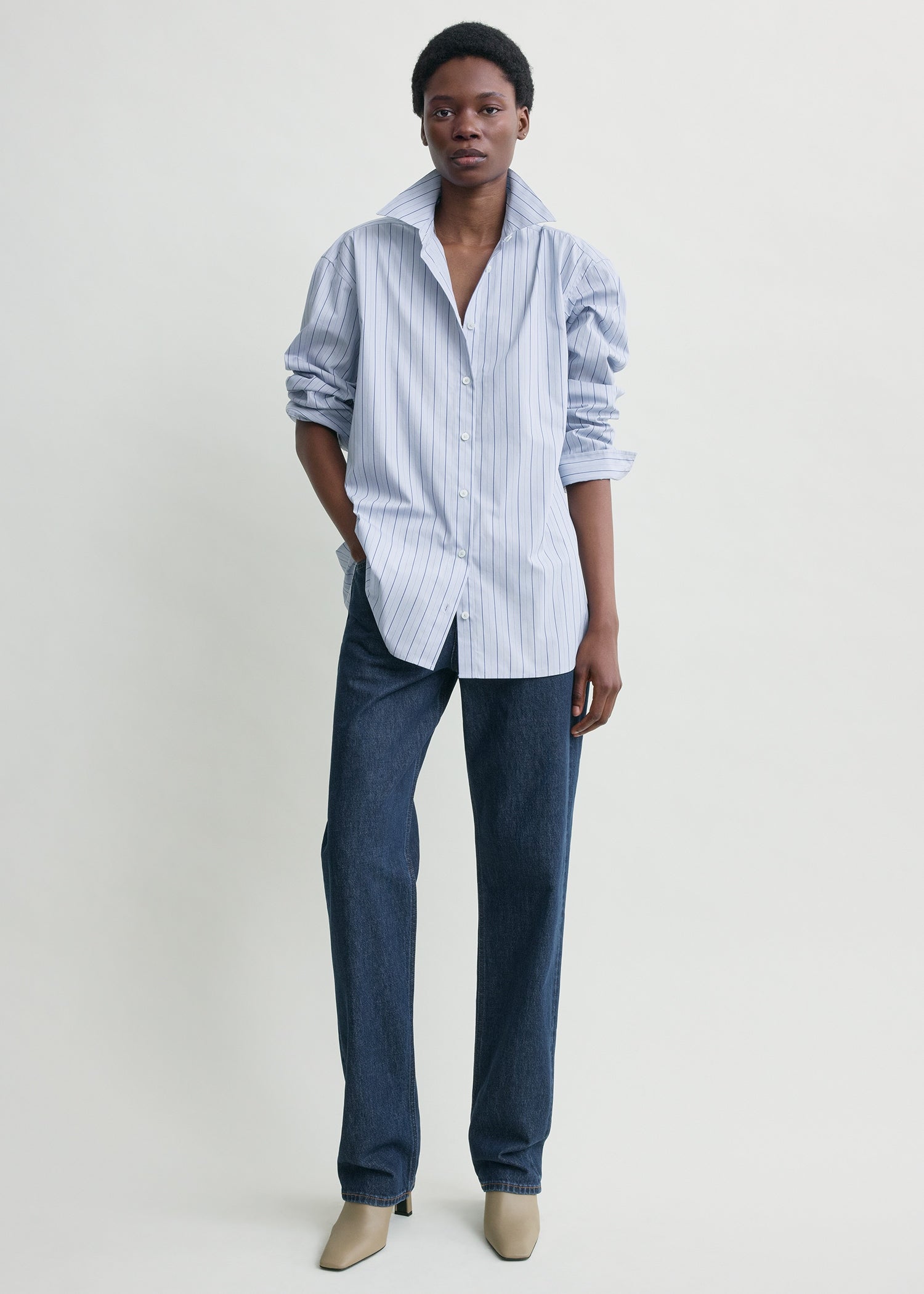 Classic stripe shirt ice/azure from Toteme - $460