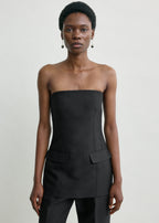 Strapless crepe pocket top black