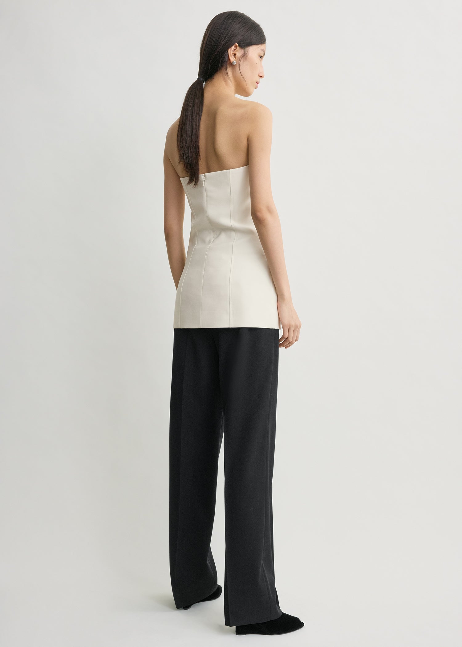 Strapless crepe pocket top ecru