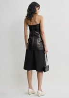 Strapless croco-embossed pocket top dark brown