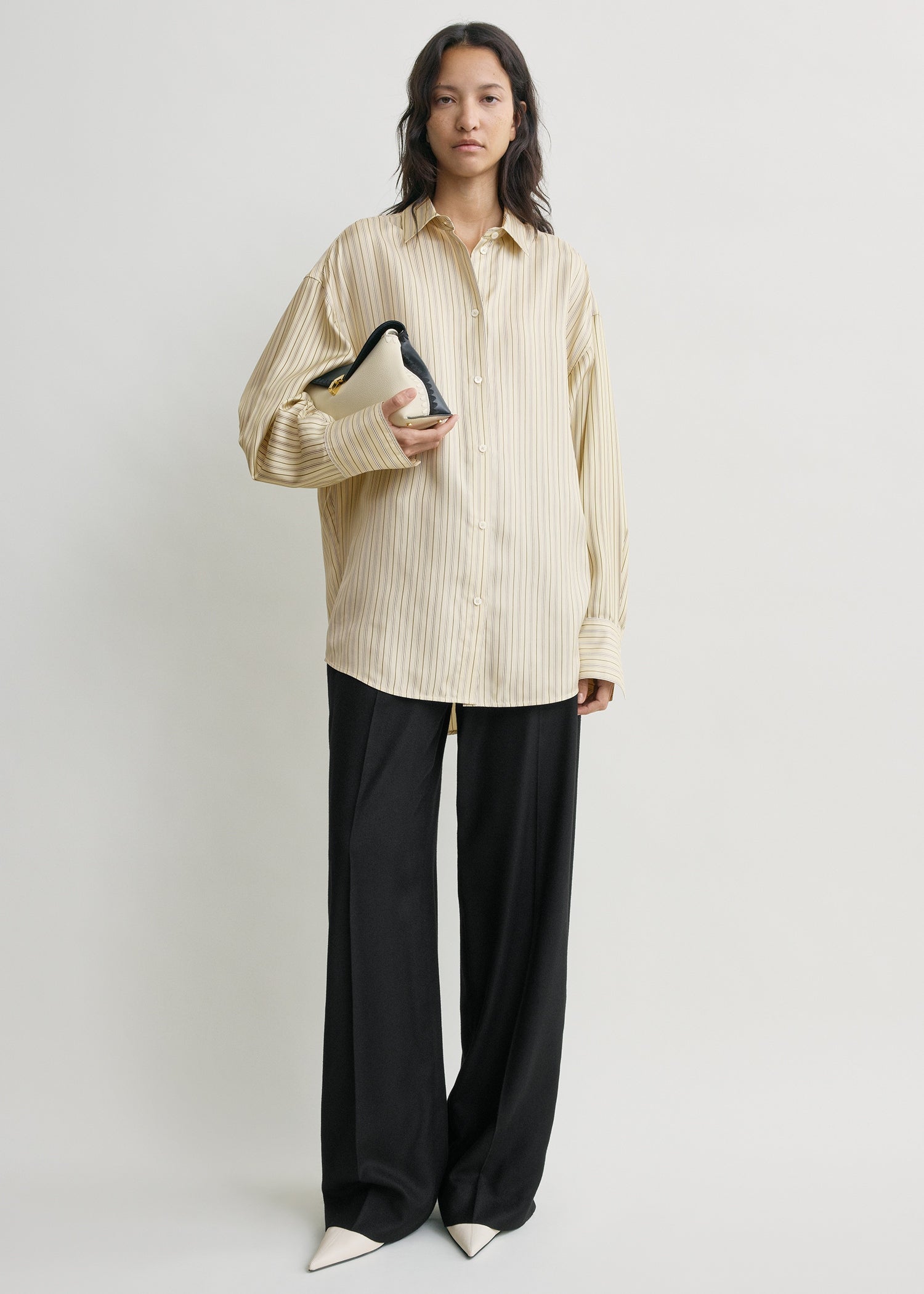 Oversized striped shirt beige/brown from Toteme - $880
