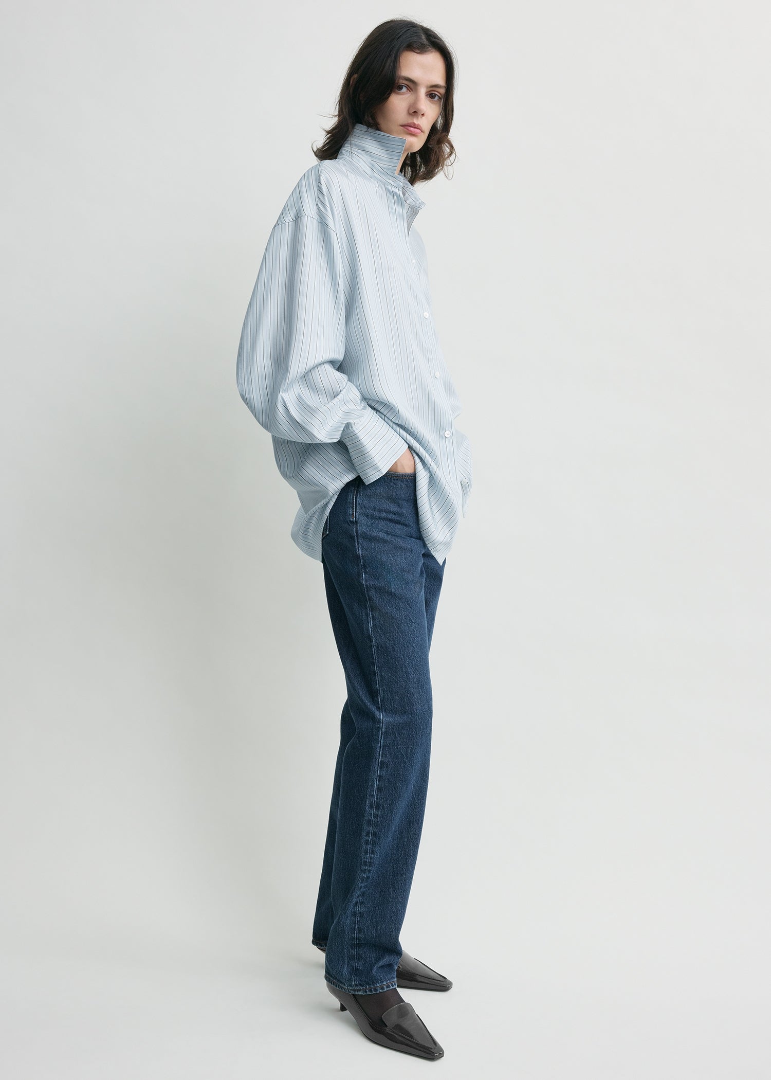 Oversized striped shirt ice/white petite