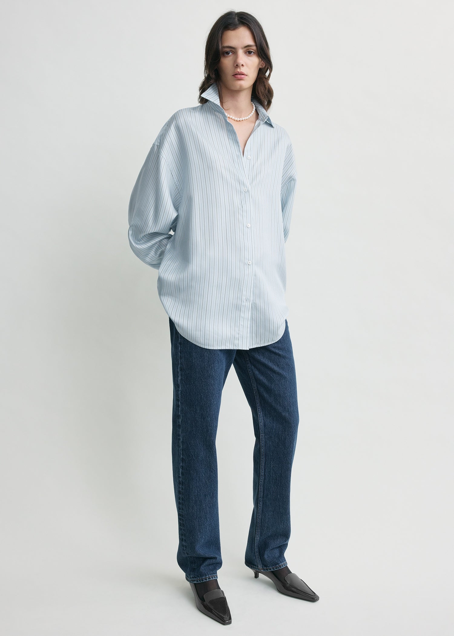Oversized striped shirt ice/white petite