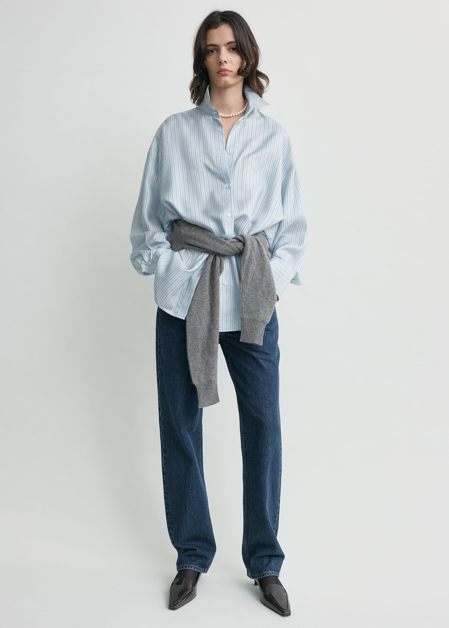 Oversized striped shirt ice/white petite from Toteme - $880