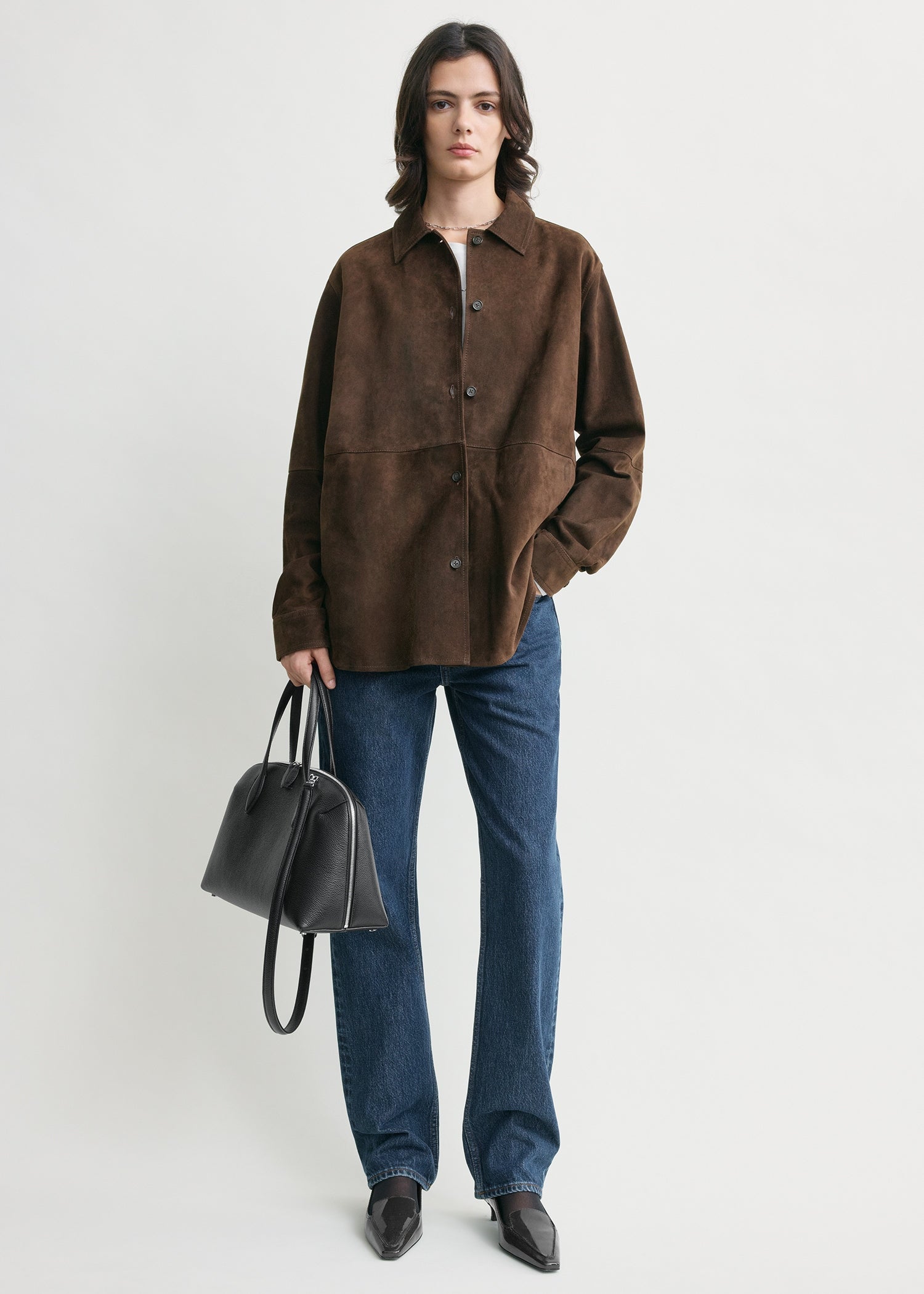 Soft suede overshirt bark – TOTEME