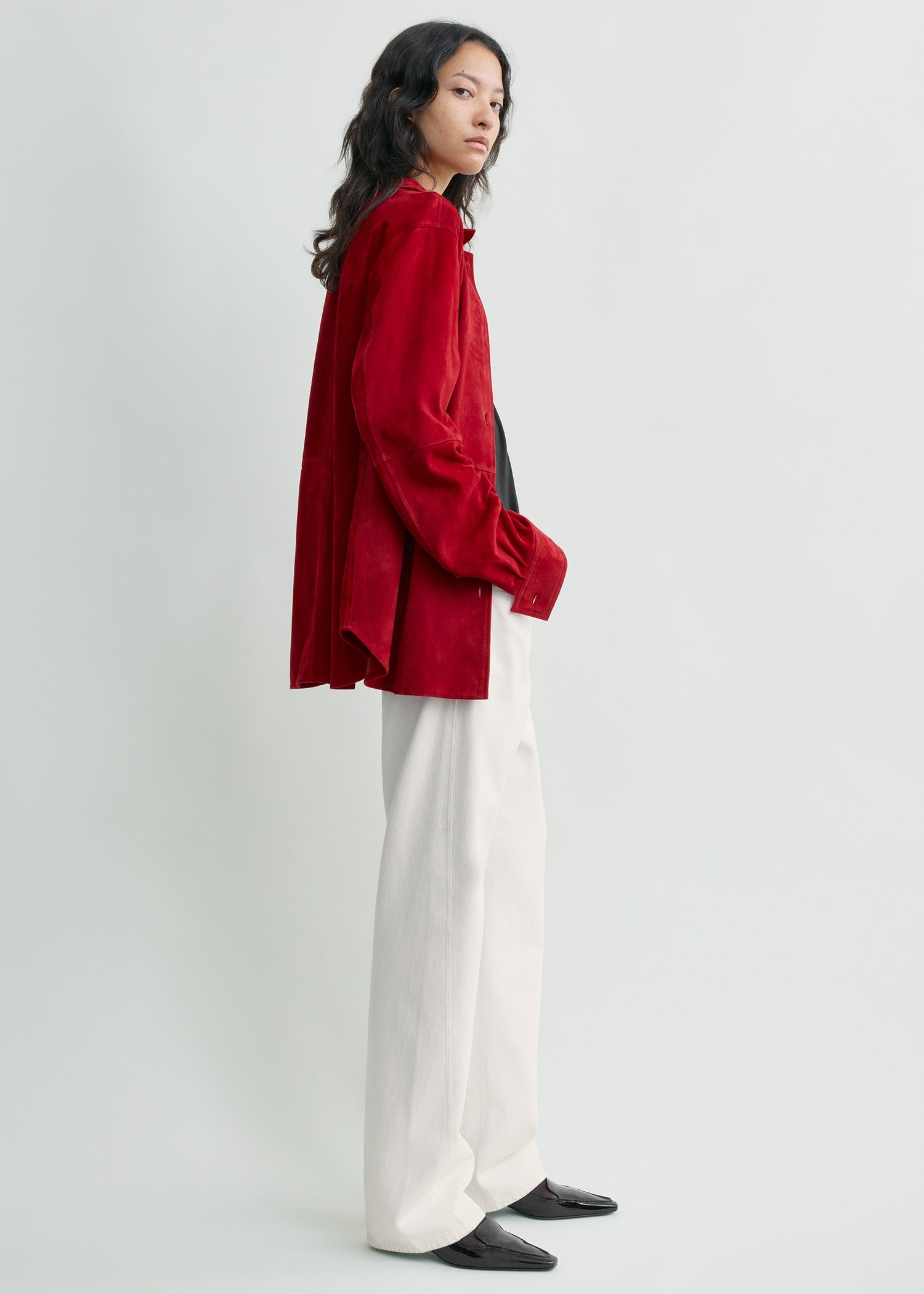 Soft suede overshirt poppy